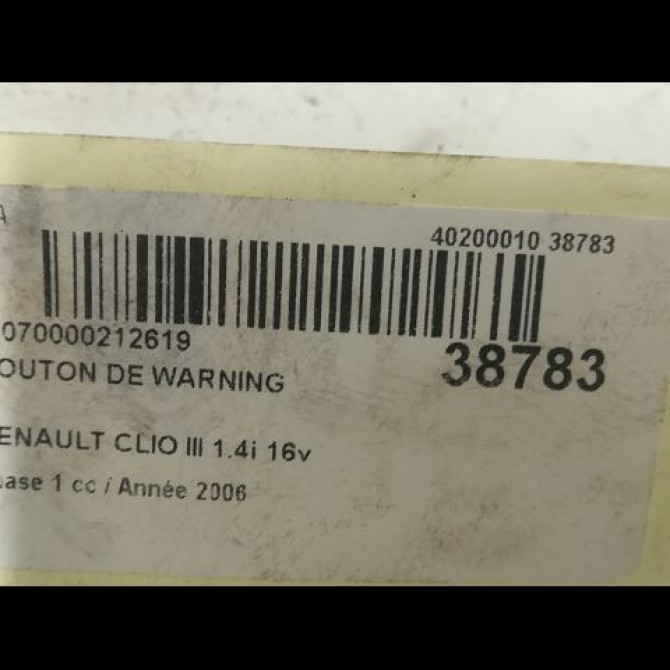 Bouton de warning occasion RENAULT CLIO III Phase 1 09-2005->03-2009 1.4i 16v 100ch 252103766R 3