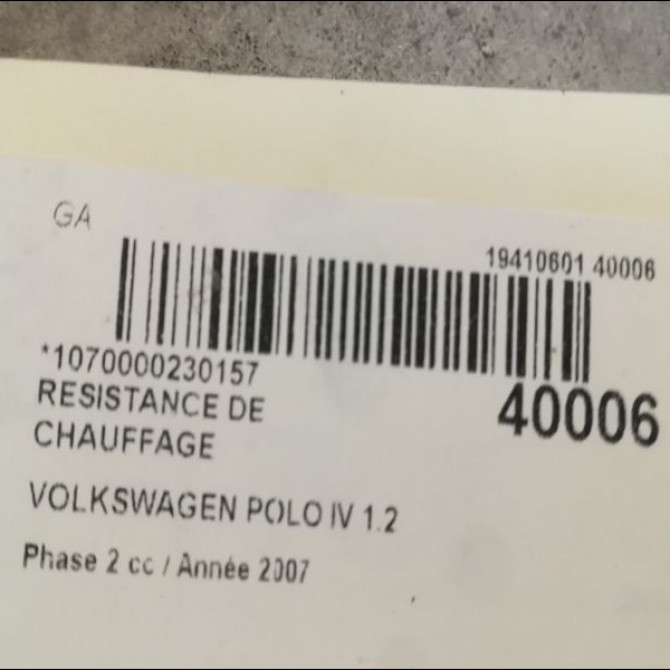 Resistance de chauffage occasion VOLKSWAGEN POLO IV Phase 2 05-2005->09-2009 1.2 60ch 3