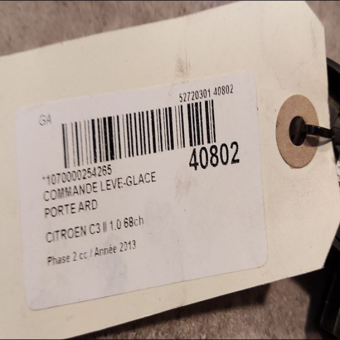 Commande leve-glace porte arrière droite occasion CITROEN C3 II Phase 2 03-2013->12-2016 1.0 68ch 98012514XT 2