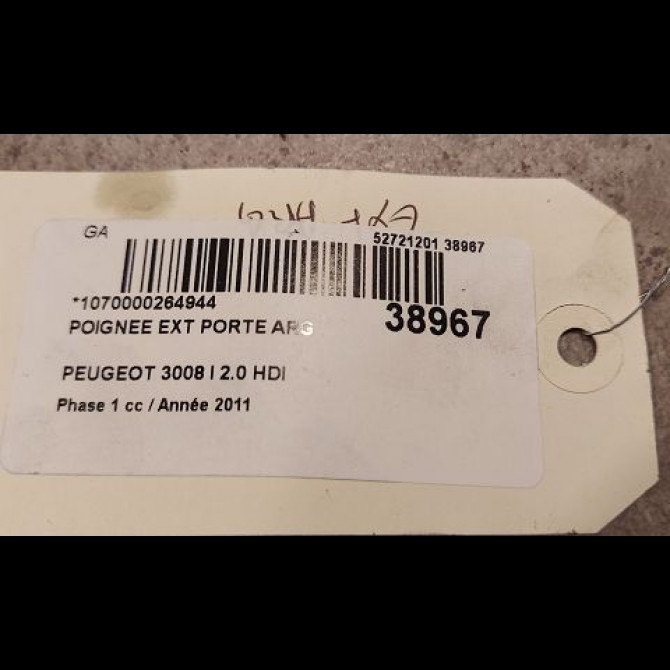 Poignee ext porte arg occasion PEUGEOT 3008 I Phase 1 04-2009->12-2013 2.0 HDI 150ch 9101KH 2