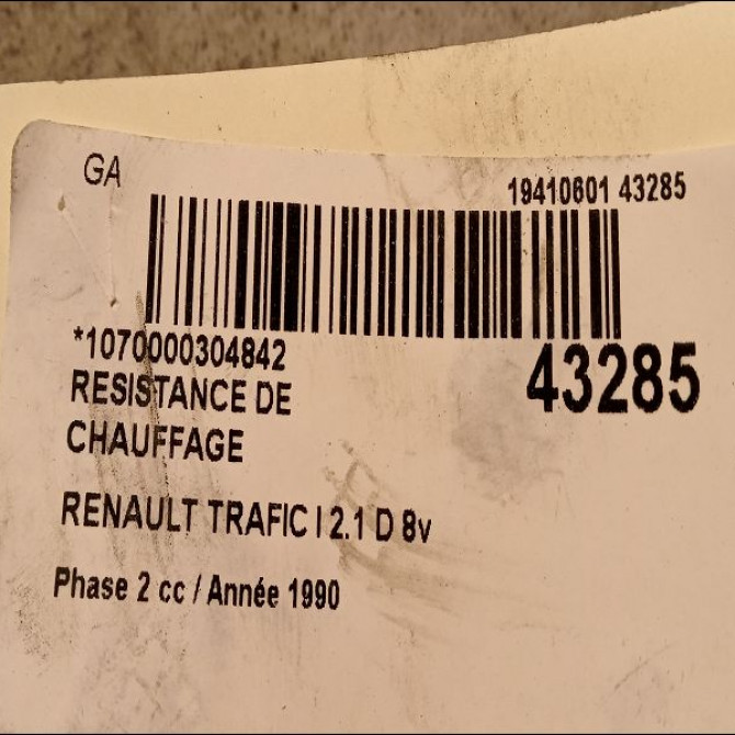 Resistance de chauffage occasion TRAFIC I Phase 2 05-1989->09-1994 2.1 D 8v 60ch 3