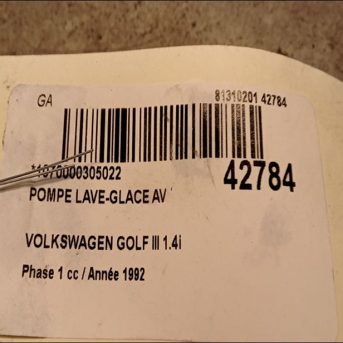 Pompe lave-glace avant occasion VOLKSWAGEN GOLF III Phase 1 01-1992->12-1997 1.4i 60ch 1H6955651 3