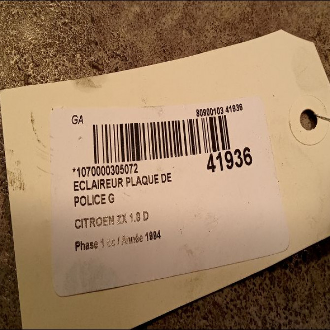 Eclaireur plaque de police g occasion CITROEN ZX Phase 1 05-1992->06-1994 1.9 D 6362C8 2