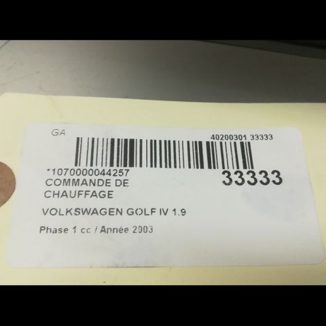 Commande de chauffage occasion VOLKSWAGEN GOLF IV GOLF IV Phase 1 1998-01-01->2005-06-30 1.9 TDI 100ch 1J0820045K 3