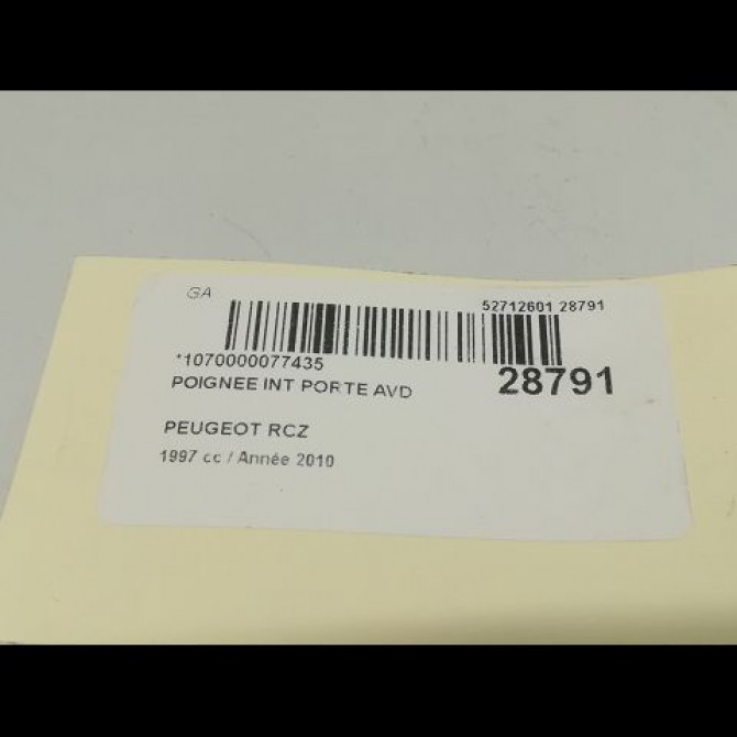 Poignee int porte avd occasion PEUGEOT RCZ Phase 1 01-2010->12-2012 9144C8 3