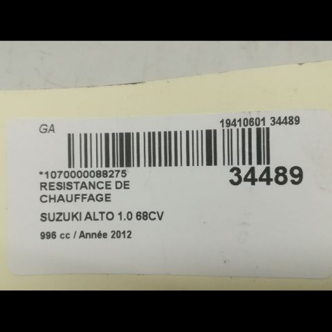 Resistance de chauffage occasion SUZUKI ALTO III Phase 1 01-2009->... 1.0i 74140M68K10000 3