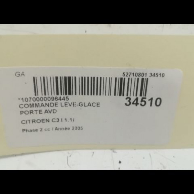 Commande lève-glace porte avant droite occasion CITROEN C3 I Phase 2 10-2005->12-2010 1.1i 3