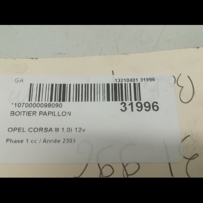 Boitier papillon occasion OPEL CORSA III Phase 1 10-2000->08-2003 1.0i 12v 9157512 3