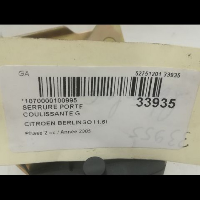 Serrure porte coulissante g occasion CITROEN BERLINGO I Phase 2 11-2002->10-2010 1.6i 110ch 913763 3