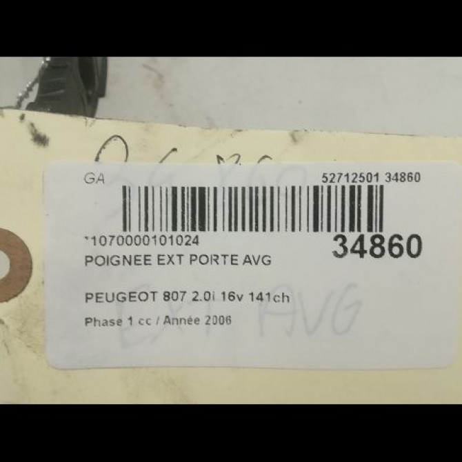 Poignee ext porte avg occasion PEUGEOT 807 Phase 1 06-2002->12-2014 2.0i 16v 141ch 9101S3 3