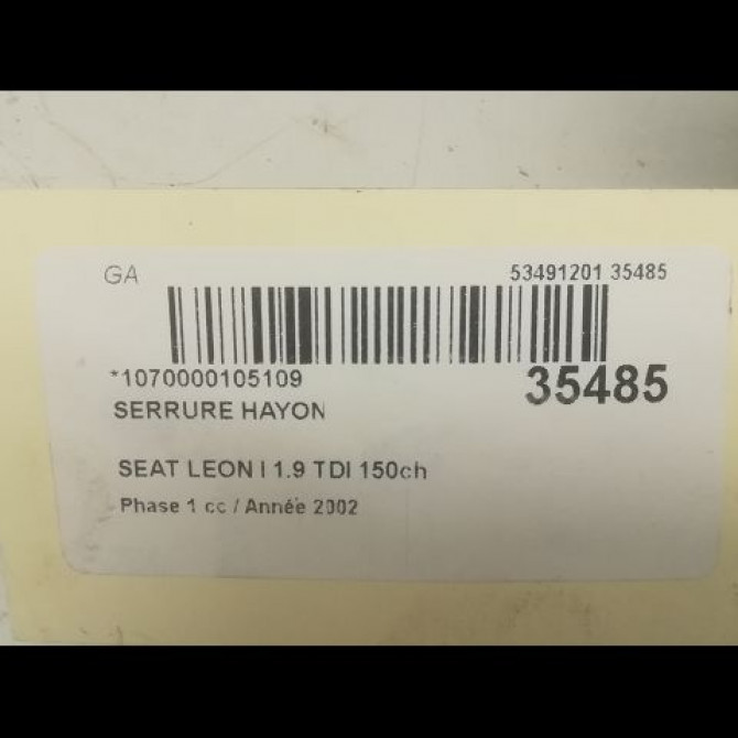 Serrure hayon occasion SEAT LEON I Phase 1 04-2000->10-2006 1.9 TDI 150ch 6L6827505A9B9 3