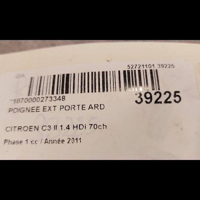 Poignee ext porte ard occasion CITROEN C3 II Phase 1 11-2009->02-2013 1.4 HDi 70ch 9101KH 2