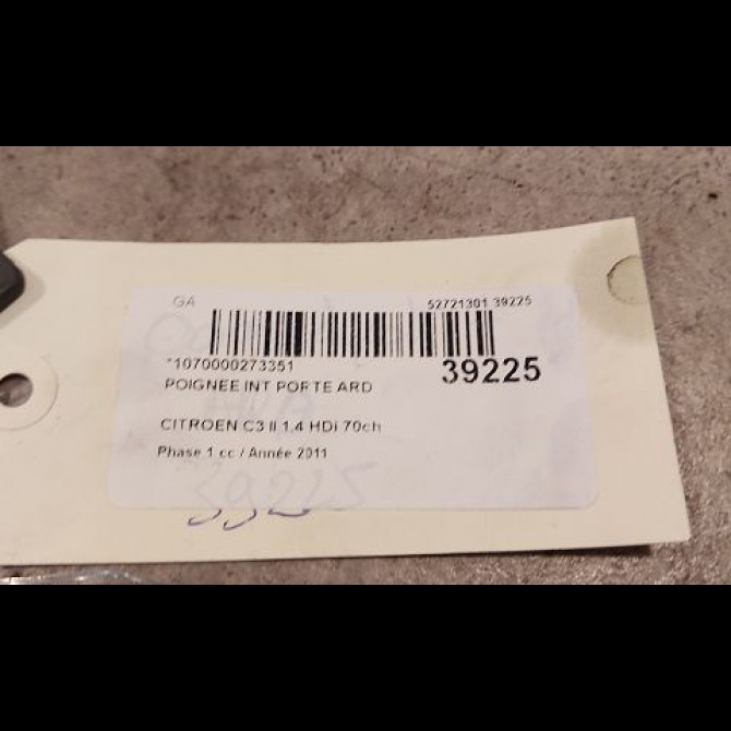 Poignee int porte ard occasion CITROEN C3 II Phase 1 11-2009->02-2013 1.4 HDi 70ch 9144F9 2