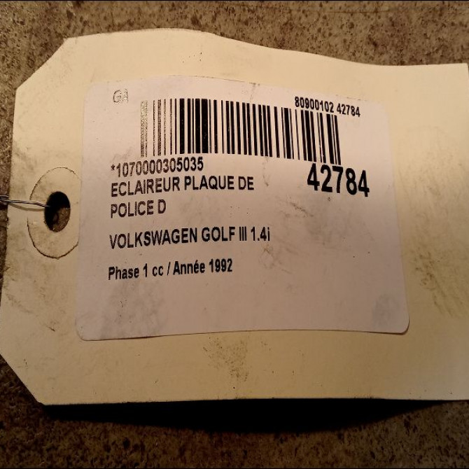 Eclaireur plaque de police d occasion VOLKSWAGEN GOLF III Phase 1 01-1992->12-1997 1.4i 60ch 2