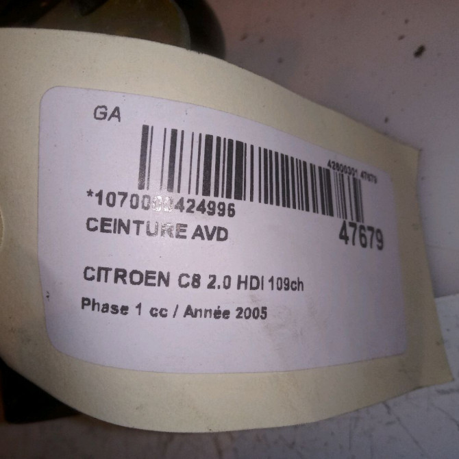 Ceinture avant droite occasion CITROEN C8 Phase 1 06-2002->... 2.0 HDI 109ch 8974XE 5