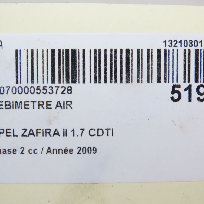 Debimetre air occasion OPEL ZAFIRA II Phase 2 01-2008->12-2014 1.7 CDTI 125ch 93188724 6