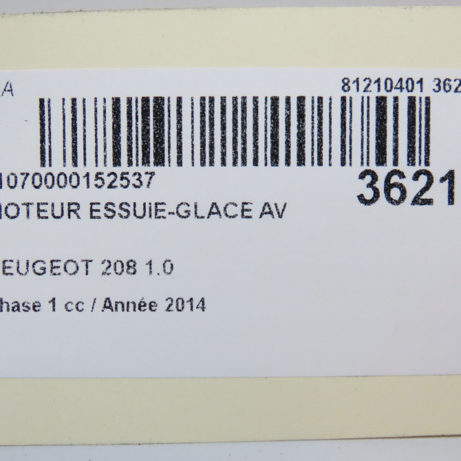 Moteur essuie-glace avant occasion PEUGEOT 208 208 Phase 1 2012-03-01->2015-09-30 1.0 PURETECH 68ch 9673222580 7