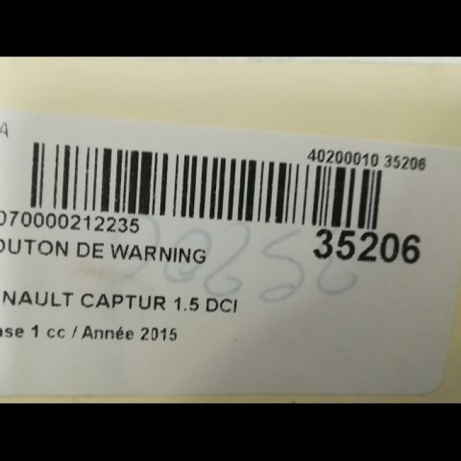 Bouton de warning occasion RENAULT CAPTUR Phase 1 02-2013->... 1.5 DCI 90ch 252907372R 3