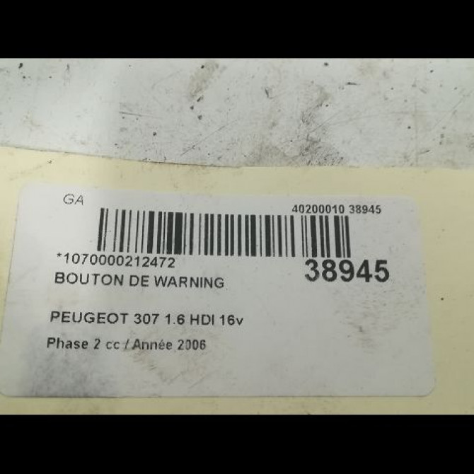 Bouton de warning occasion PEUGEOT 307 Phase 2 06-2005->03-2008 1.6 HDI 16v 90ch 6554J7 3
