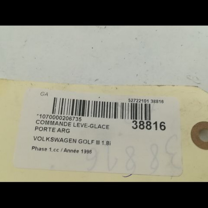 Commande leve-glace porte arrière gauche occasion VOLKSWAGEN GOLF III Phase 1 01-1992->12-1997 1.8i 90ch 3