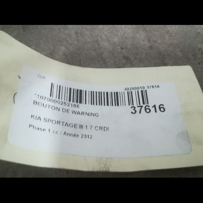 Bouton de warning occasion KIA SPORTAGE III Phase 1 09-2010->... 1.7 CRDI 115ch 937903U010AK5 2