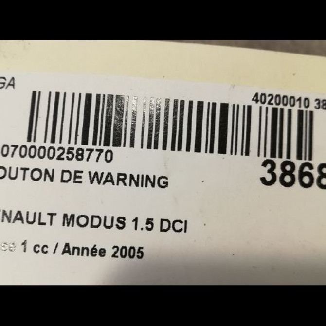 Bouton de warning occasion RENAULT MODUS Phase 1 09-2004->12-2007 1.5 DCI 80ch 252103766R 2