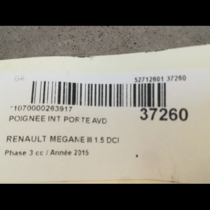 Poignee int porte avd occasion RENAULT MEGANE III Phase 3 10-2013->... 1.5 DCI 95ch 2