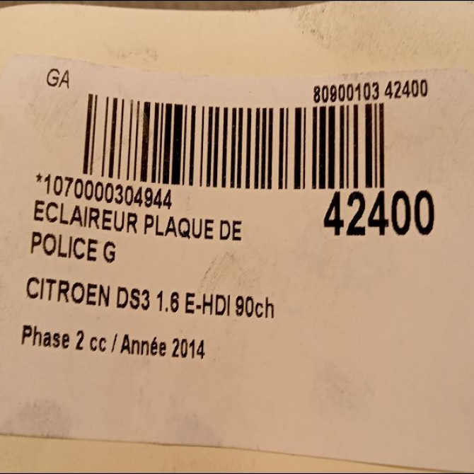 Eclaireur plaque de police g occasion CITROEN DS3 Phase 1 04-1995->04-1999 1.6 E-HDI 90ch 2