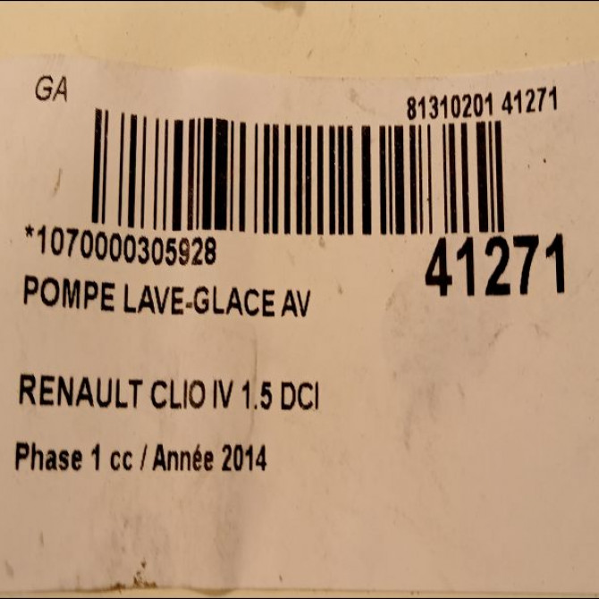 Pompe lave-glace avant occasion RENAULT CLIO IV Phase 1 07-2012->... 1.5 DCI 90ch 8200316568 3