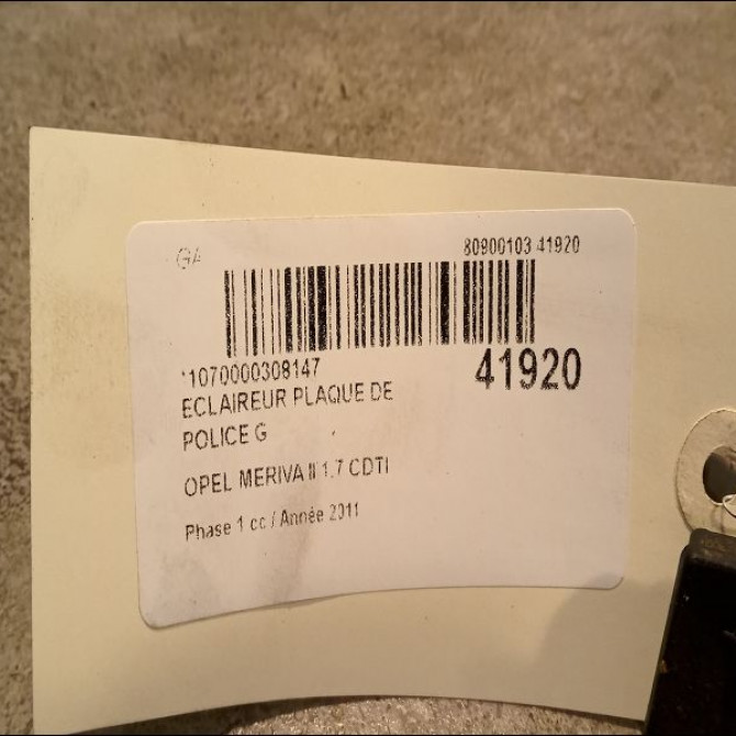 Eclaireur plaque de police g occasion OPEL MERIVA II Phase 1 09-2010->03-2014 1.7 CDTI 110ch 13251936 2