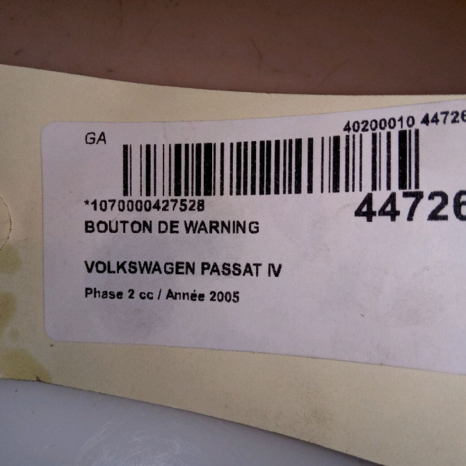 Bouton de warning occasion VOLKSWAGEN PASSAT IV Phase 2 10-2000->03-2005 1.9 TDI 130ch 3B0953235D01C 4