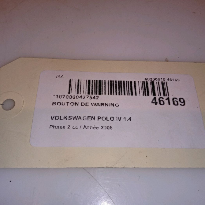 Bouton de warning occasion VOLKSWAGEN POLO IV Phase 2 05-2005->09-2009 1.4 TDI 70ch 6Q0953235A9B9 4