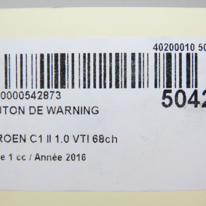 Bouton de warning occasion CITROEN C1 II Phase 1 06-2014->... 1.0 VTI 68ch B000778280 4