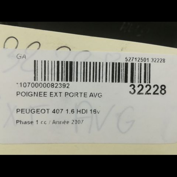 Poignee ext porte avg occasion PEUGEOT 407 Phase 1 04-2004->07-2008 2.0 HDI 136ch 9101EP 3