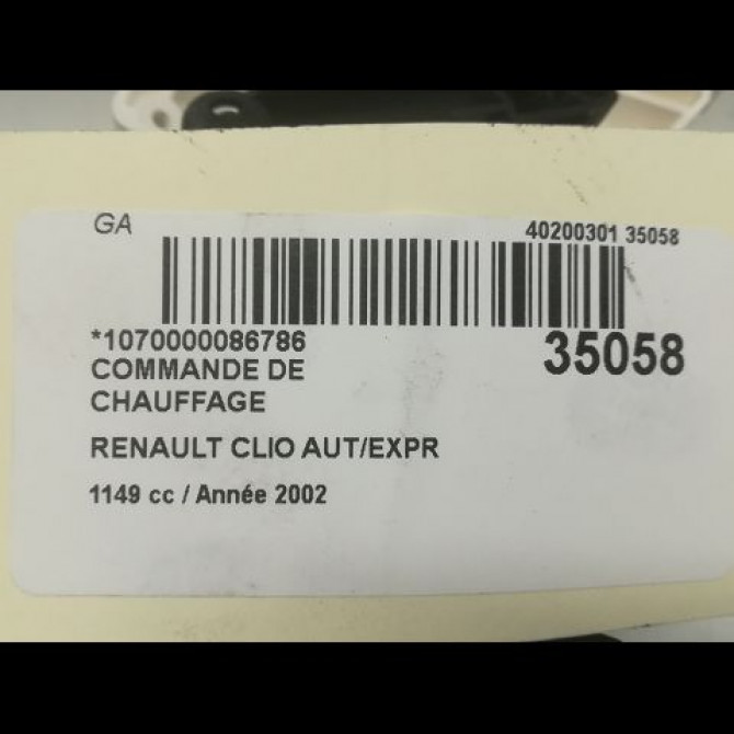 Commande de chauffage occasion RENAULT CLIO II Phase 2 06-2001->07-2006 1.2 3