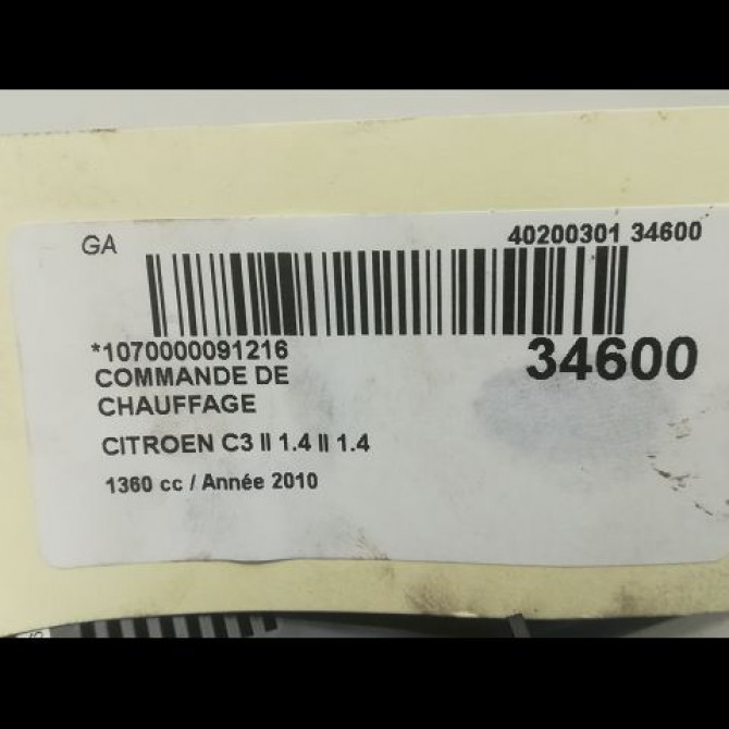 Commande de chauffage occasion CITROEN C3 II Phase 1 11-2009->02-2013 1.4i 75ch 6452W7 3