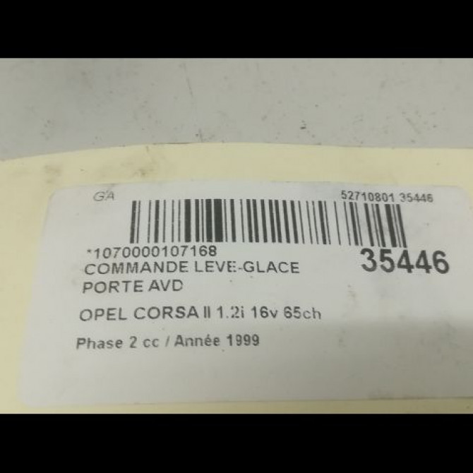 Commande lève-glace porte avant gauche occasion OPEL CORSA II Phase 2 04-1997->10-2000 1.2i 16v 65ch 90433888 2