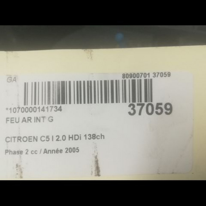 Feu arrière interieur gauche occasion CITROEN C5 I Phase 2 09-2004->06-2008 2.0 HDi 138ch 6350V4 3