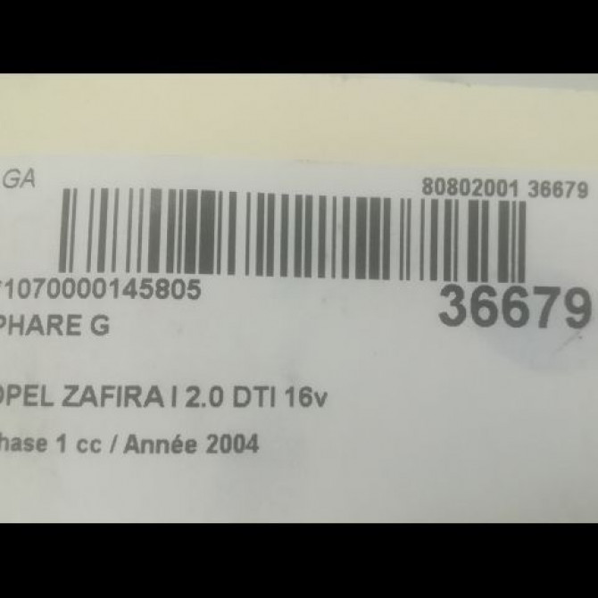 Phare gauche occasion OPEL ZAFIRA I Phase 1 03-1999->07-2005 2.0 DTI 16v 100ch 9118791 3