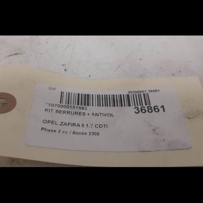 Kit serrures + antivol occasion OPEL ZAFIRA II Phase 2 01-2008->12-2014 1.7 CDTI 125ch 4