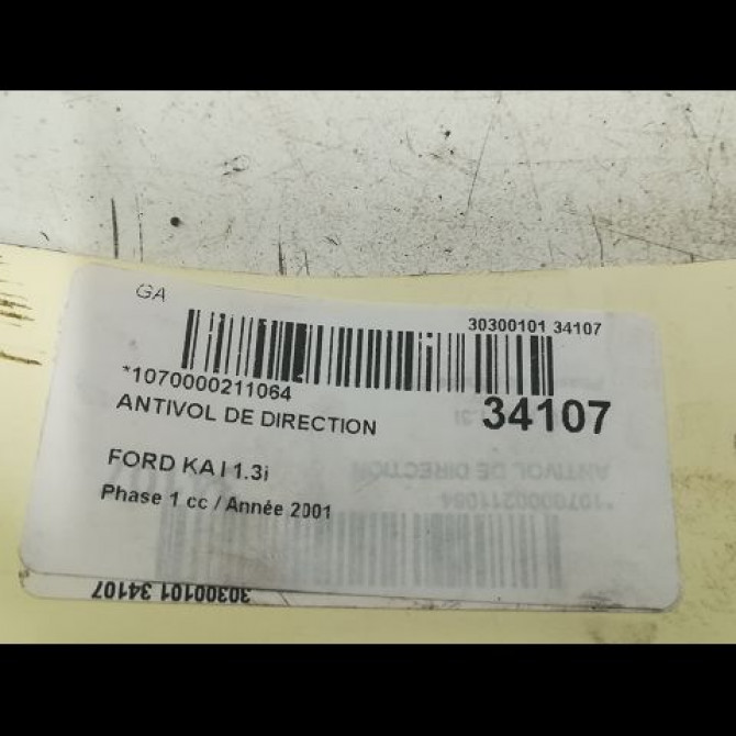 Antivol de direction occasion FORD KA I Phase 1 10-1996->10-2008 1.3i 1022184 2