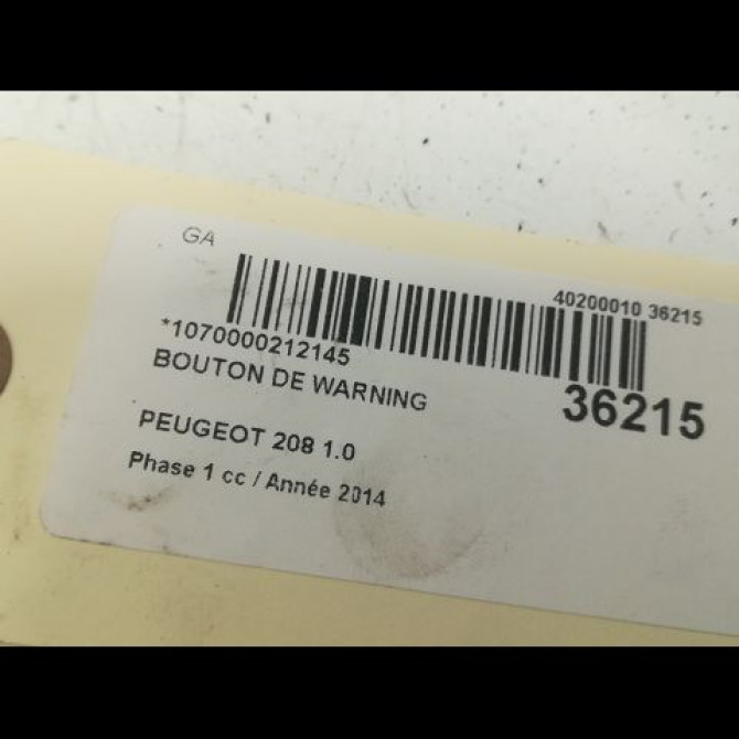 Bouton de warning occasion PEUGEOT 208 208 Phase 1 2012-03-01->2015-09-30 1.0 PURETECH 68ch 96750916ZD 3