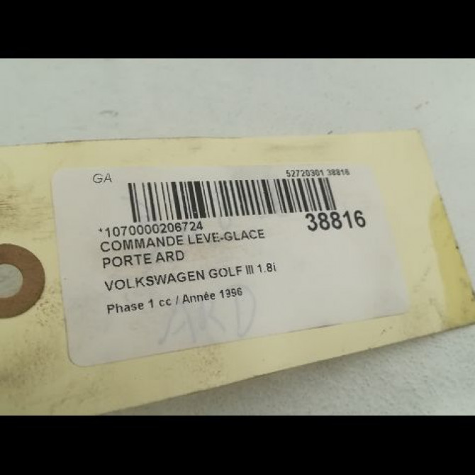 Commande leve-glace porte arrière droite occasion VOLKSWAGEN GOLF III Phase 1 01-1992->12-1997 1.8i 90ch 3