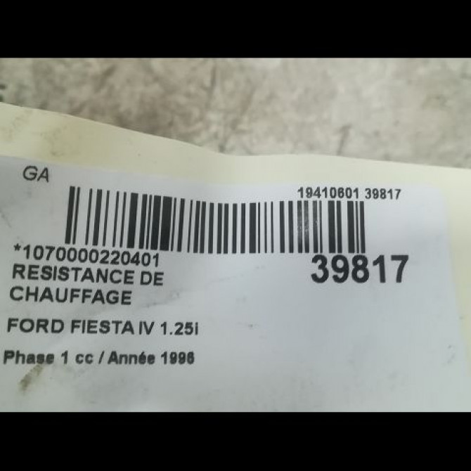 Resistance de chauffage occasion FORD FIESTA IV Phase 1 09-1995->09-1999 1.25i 3