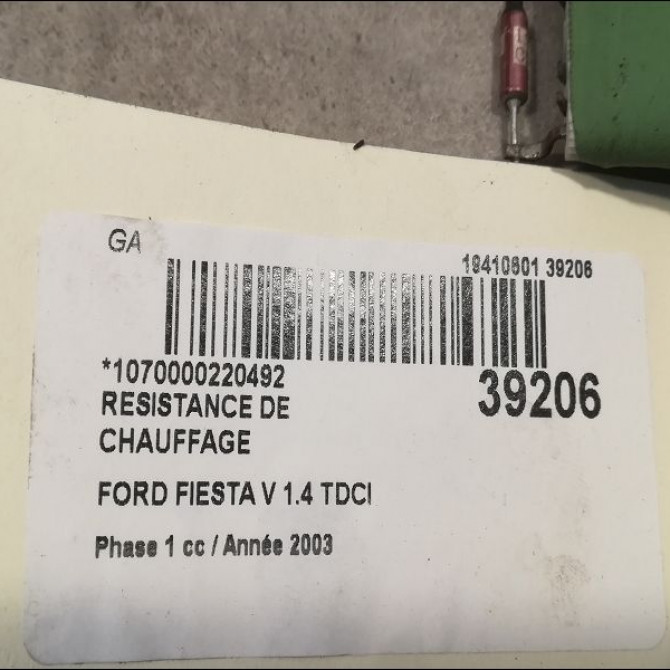 Resistance de chauffage occasion FORD FIESTA V Phase 1 09-2002->10-2005 1.4 TDCI 1855157 2