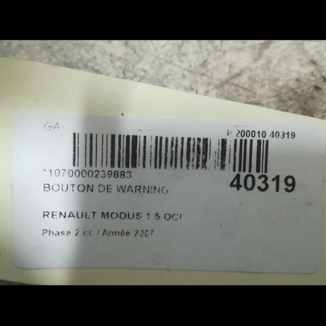 Bouton de warning occasion RENAULT MODUS Phase 2 01-2008->12-2012 1.5 DCI 105ch 252103766R 3