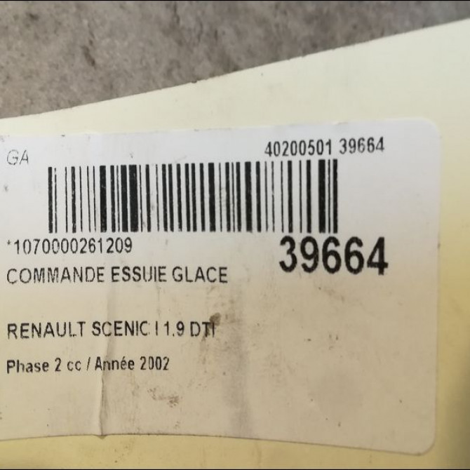 Commande essuie glace occasion RENAULT SCENIC I Phase 2 08-1999->06-2003 1.9 DTI 80ch 7701047256 3