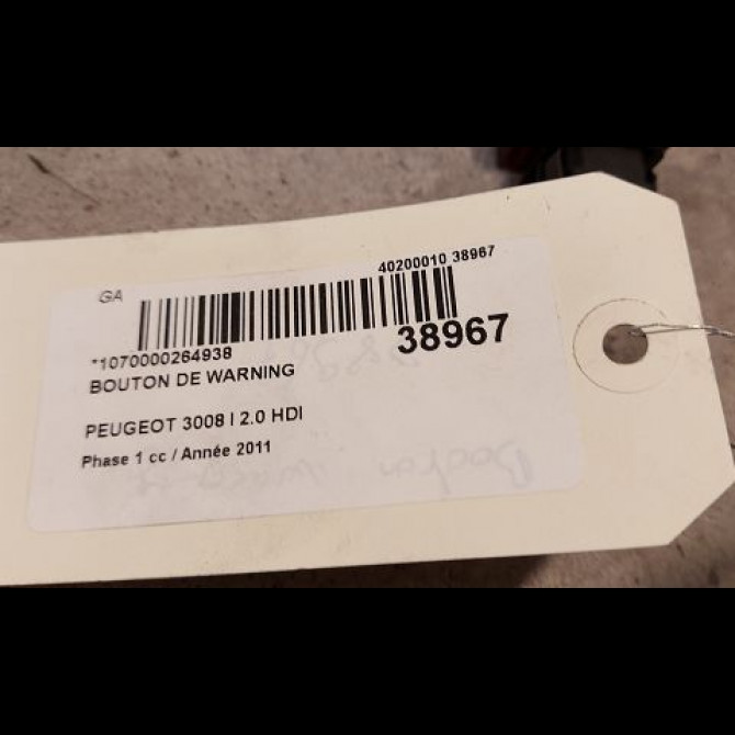 Bouton de warning occasion PEUGEOT 3008 I Phase 1 04-2009->12-2013 2.0 HDI 150ch 96652440ZD 2