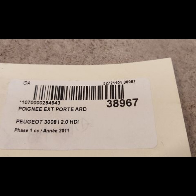 Poignee ext porte ard occasion PEUGEOT 3008 I Phase 1 04-2009->12-2013 2.0 HDI 150ch 9101KH 2