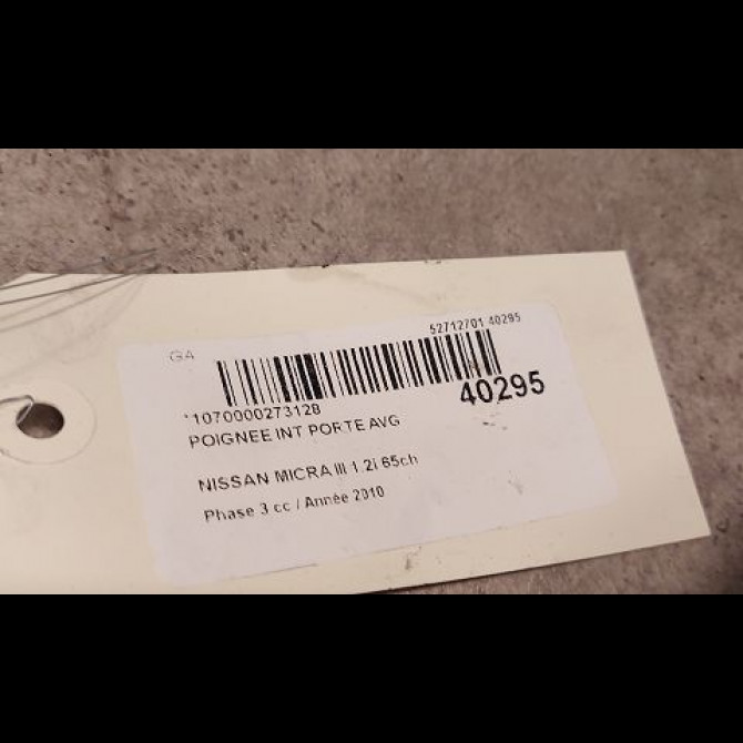 Poignee int porte avg occasion NISSAN MICRA III Phase 3 11-2007->11-2010 1.2i 65ch 80671AX603 3